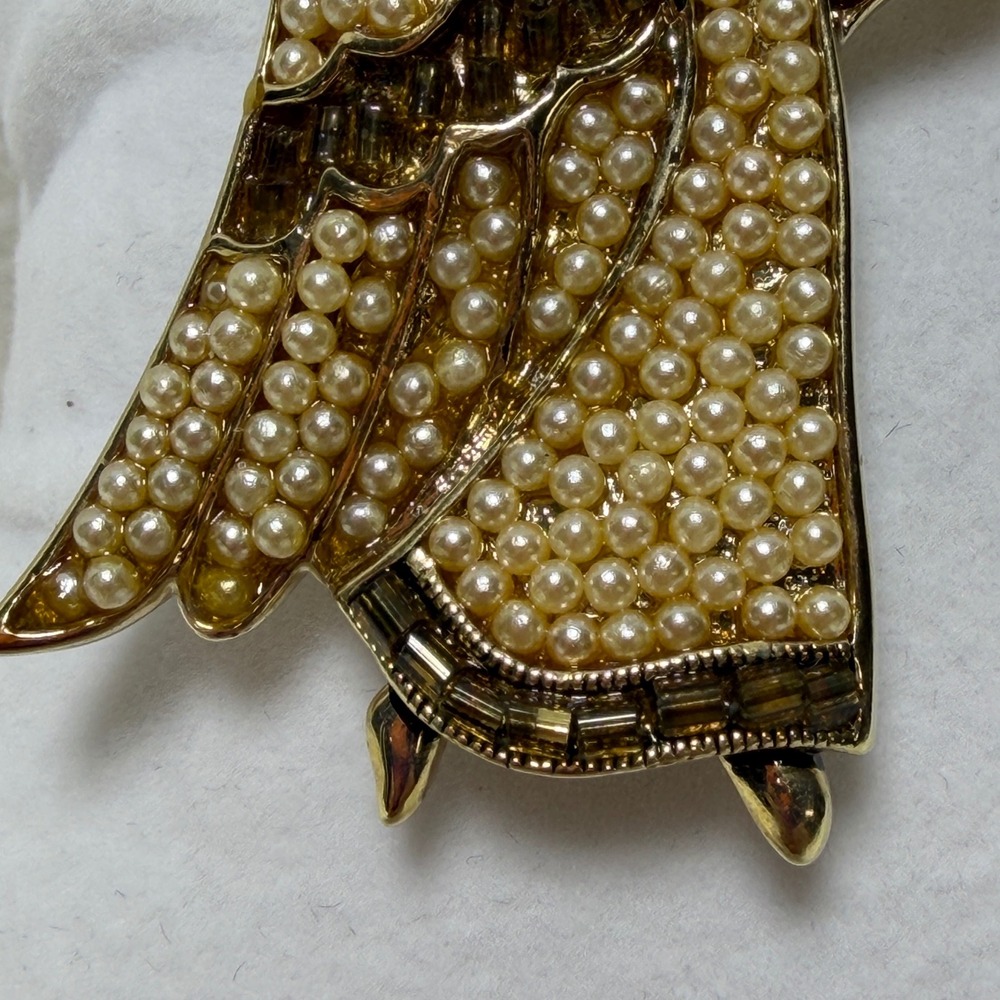 VTG Signed Liz Claiborne Gold Tone Angel Brooch‎ w/ Dangling Star Rhinestone - Picture 5 of 12